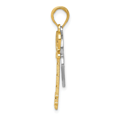 14k Two-Tone Gold Heart and Key Pendant with Filigree Details for Women