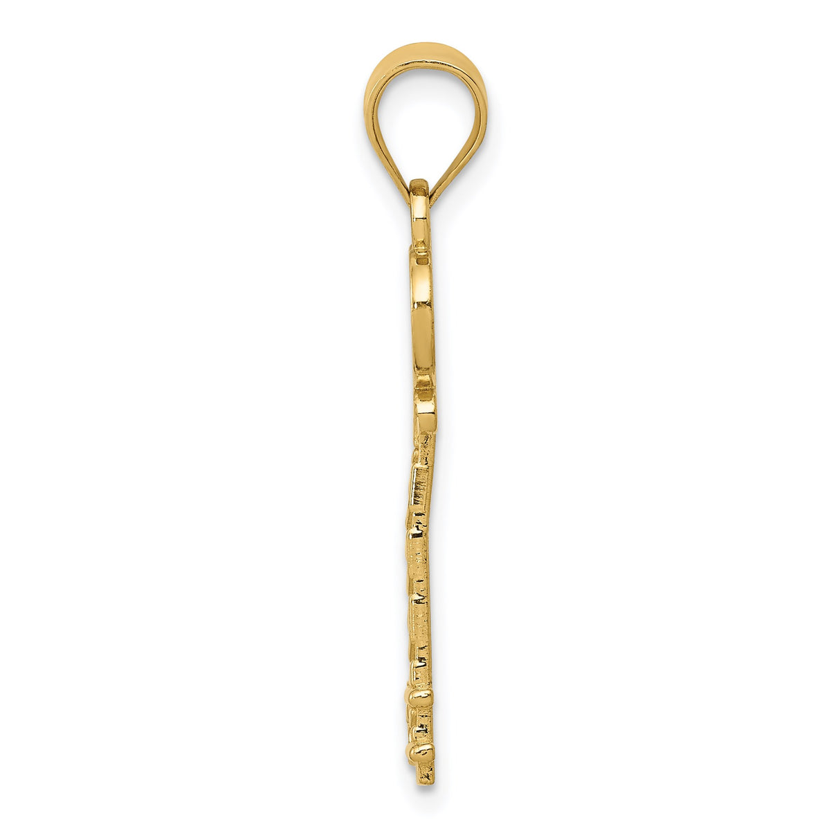 14k Yellow Gold Key Pendant with Heart Design and Scrollwork for Women