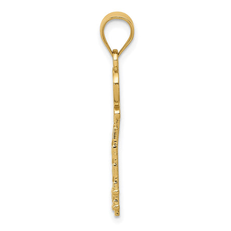 14k Yellow Gold Key Pendant with Heart Design and Scrollwork for Women