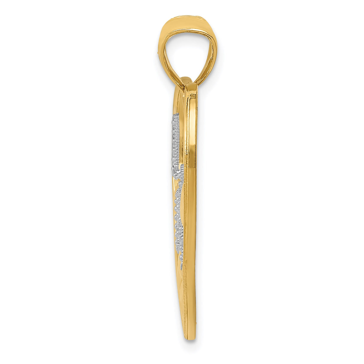 14k Multi-Tone Gold Heart Pendant with Textured Rhodium LOVE Script and Floating Accents