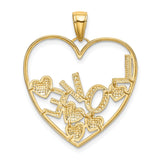 14k Multi-Tone Gold Heart Pendant with Textured Rhodium LOVE Script and Floating Accents