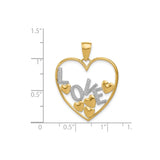14k Multi-Tone Gold Heart Pendant with Textured Rhodium LOVE Script and Floating Accents