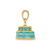 14k Yellow Gold Birthday Cake Pendant with Blue Enamel, Tiered Celebration Charm