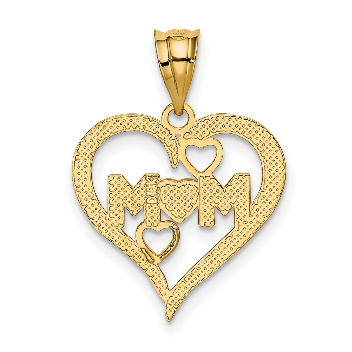 14k Yellow Gold and Rhodium Mom Open Heart Pendant with White Rhodium Accents