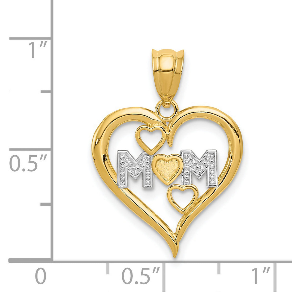 14k Yellow Gold and Rhodium Mom Open Heart Pendant with White Rhodium Accents