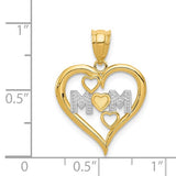 14k Yellow Gold and Rhodium Mom Open Heart Pendant with White Rhodium Accents