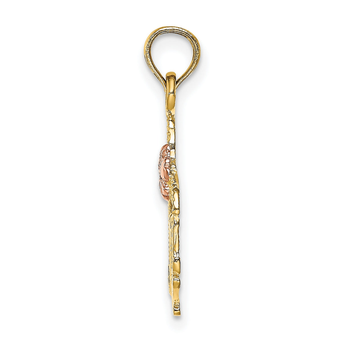 14k Two-Tone Gold Mom Pendant with Rose Gold Flower and Leaf Details