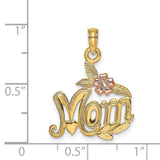 14k Two-Tone Gold Mom Pendant with Rose Gold Flower and Leaf Details