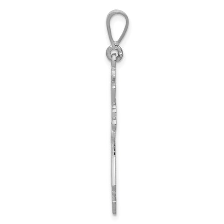 14k White Gold Cross Pendant with Fleur de Lis Baroque Design