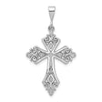 14k White Gold Cross Pendant with Fleur de Lis Baroque Design