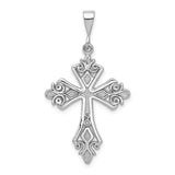14k White Gold Cross Pendant with Fleur de Lis Baroque Design