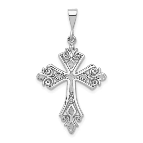 14k White Gold Cross Pendant with Fleur de Lis Baroque Design