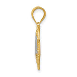 14k Two-Tone Gold Heart Pendant, Filigree Design with Bold Number One Mom Lettering