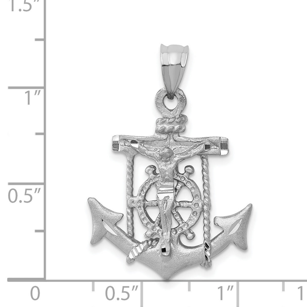 Mariners Crucifix Charm Pendant in Real 14k White Gold