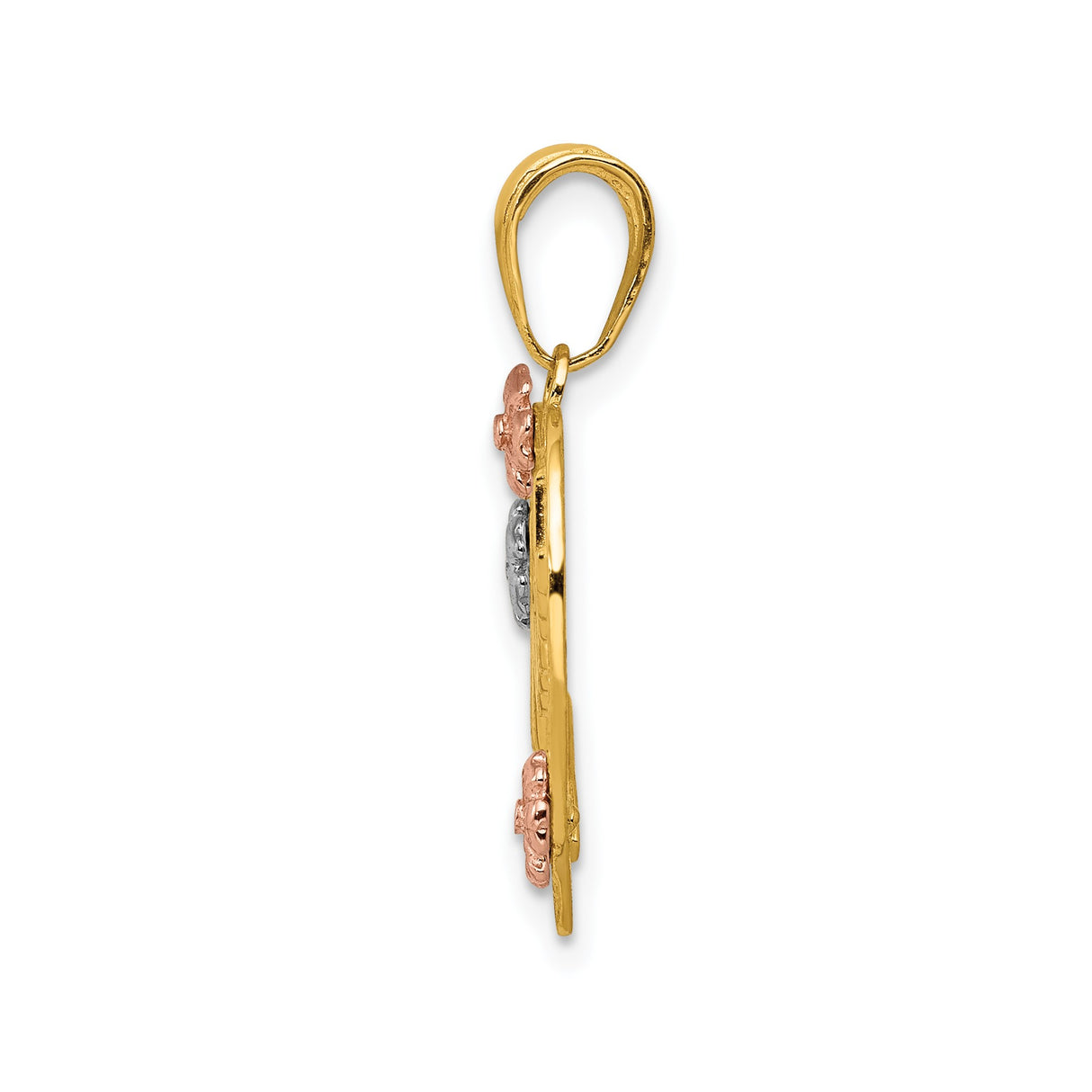 14k Tri-Color Gold Heart Pendant with Nana Script and Floral Accents for Women