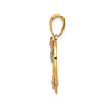 14k Tri-Color Gold Heart Pendant with Nana Script and Floral Accents for Women