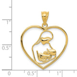 14k Yellow Gold Heart Pendant with Mother Holding Baby, Open Heart Family Theme Charm
