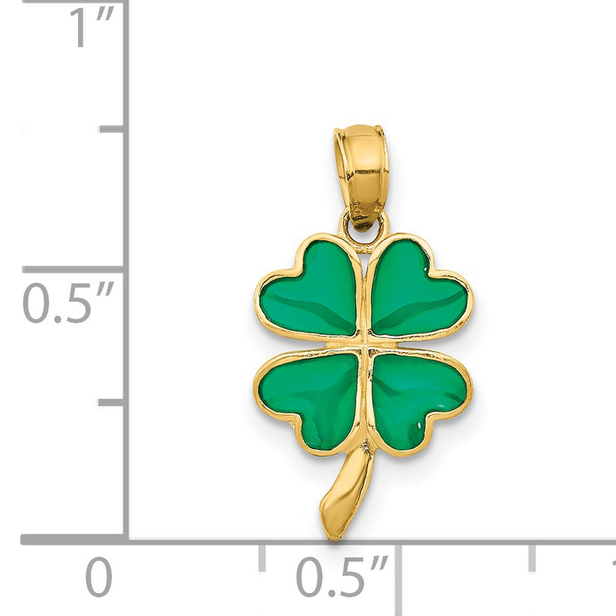 14k Yellow Gold Four Leaf Clover Pendant with Green Enamel Accents, Irish Shamrock Charm