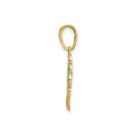 14k Yellow Gold Four-Leaf Clover Pendant with Green Enamel, Irish Luck Charm