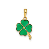 14k Yellow Gold Four-Leaf Clover Pendant with Green Enamel, Irish Luck Charm
