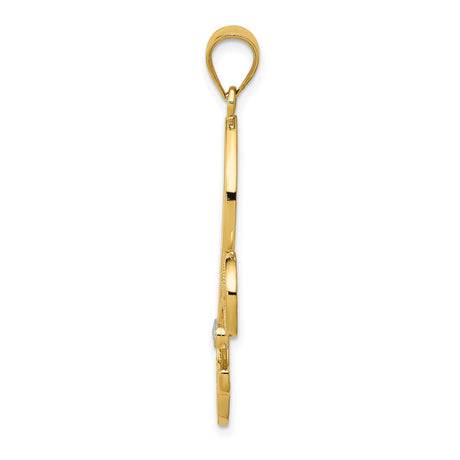 14k Multi-Tone Gold Fleur de Lis Pendant with Filigree Scroll Design for Women