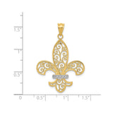14k Multi-Tone Gold Fleur de Lis Pendant with Filigree Scroll Design for Women