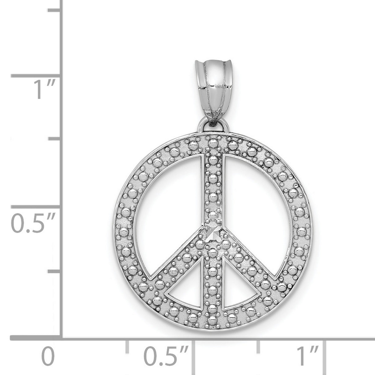 14k White Gold Peace Sign Pendant, Textured Bohemian Spiritual Charm for Women or Unisex Wear