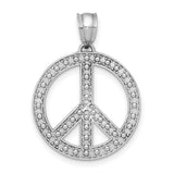 14k White Gold Peace Sign Pendant, Textured Bohemian Spiritual Charm for Women or Unisex Wear