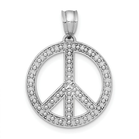 14k White Gold Peace Sign Pendant, Textured Bohemian Spiritual Charm for Women or Unisex Wear