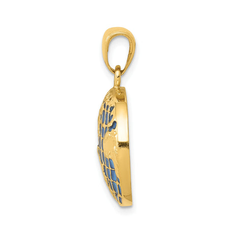 14k Yellow Gold World Map Pendant with Blue Enamel Globe, Travel-Inspired Charm