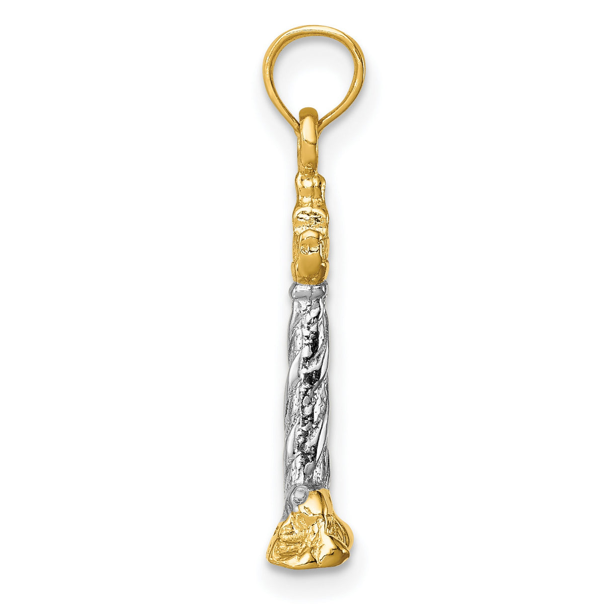 14k Multi-Tone Gold Lighthouse Pendant, Nautical Spiral Design with Rocky Base