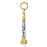 14k Multi-Tone Gold Lighthouse Pendant, Nautical Spiral Design with Rocky Base
