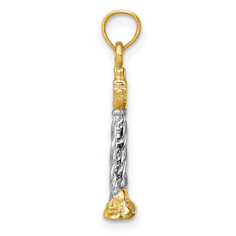 14k Multi-Tone Gold Lighthouse Pendant, Nautical Spiral Design with Rocky Base