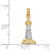 14k Multi-Tone Gold Lighthouse Pendant, Nautical Spiral Design with Rocky Base