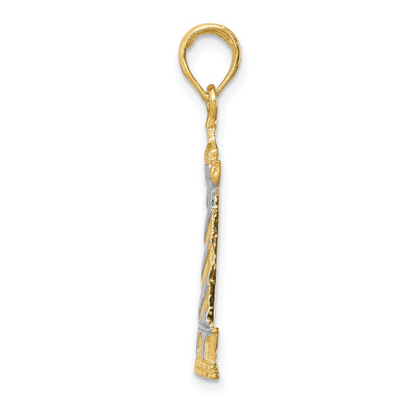 14k Multi-Tone Gold Lighthouse Pendant with Rhodium Detail, Nautical Coastal Charm