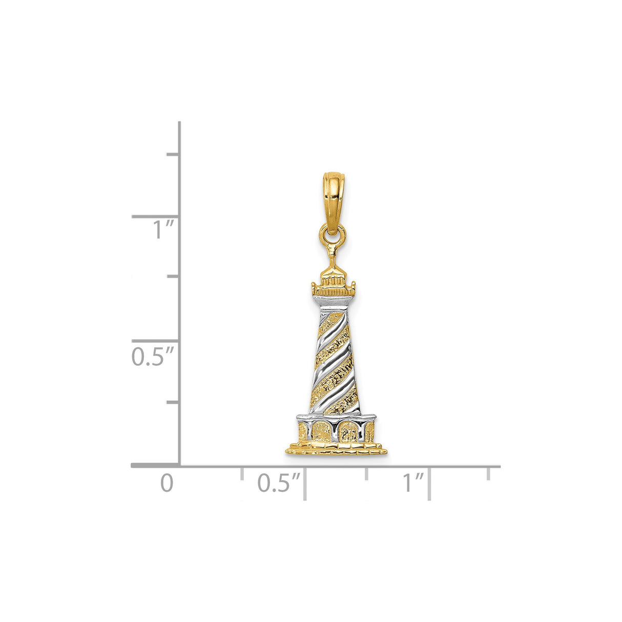 14k Multi-Tone Gold Lighthouse Pendant with Rhodium Detail, Nautical Coastal Charm