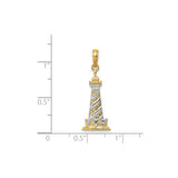 14k Multi-Tone Gold Lighthouse Pendant with Rhodium Detail, Nautical Coastal Charm