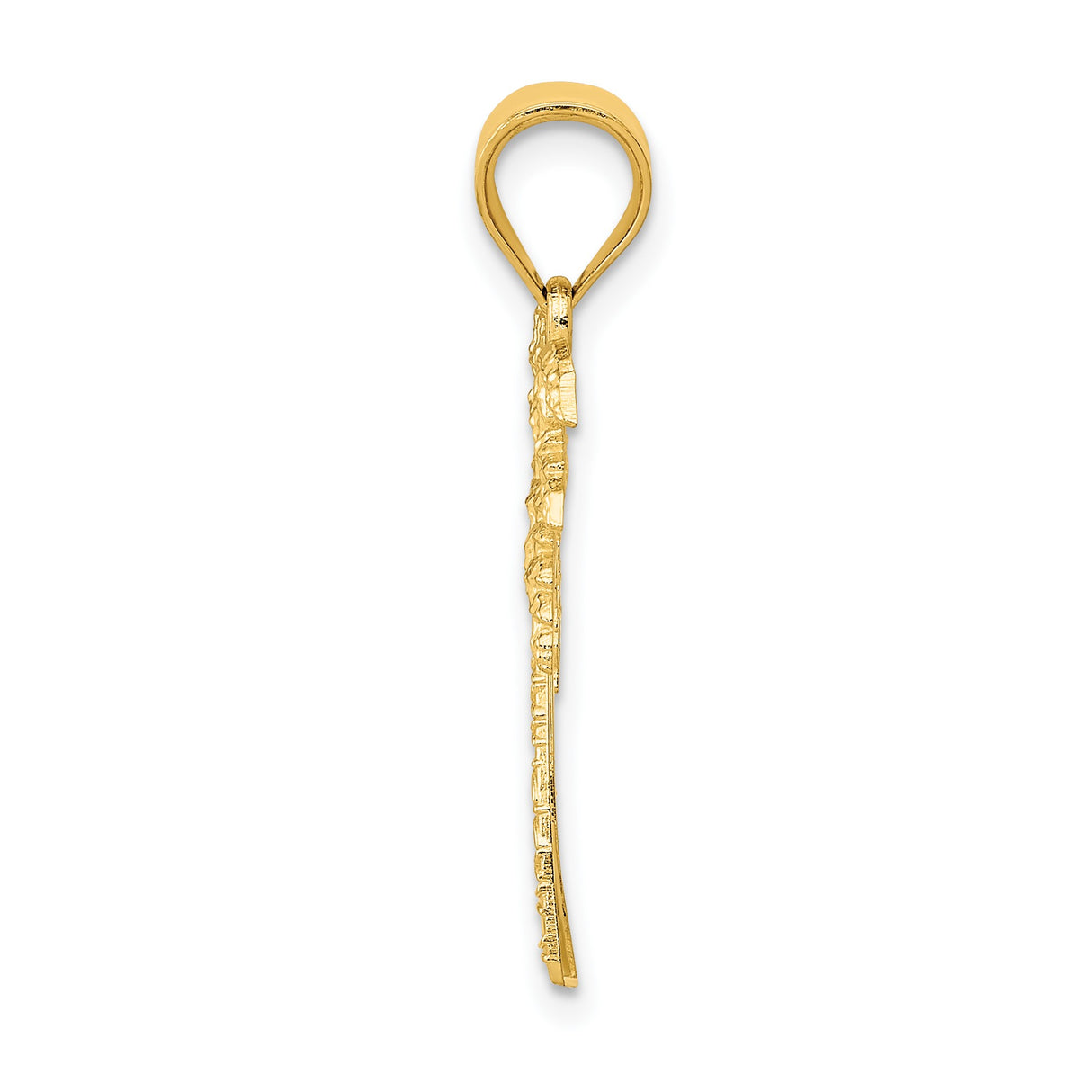 14k Yellow Gold Palm Tree Pendant, Textured Tropical Design, Beach or Summer Style