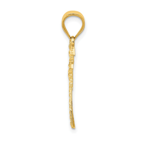 14k Yellow Gold Palm Tree Pendant, Textured Tropical Design, Beach or Summer Style