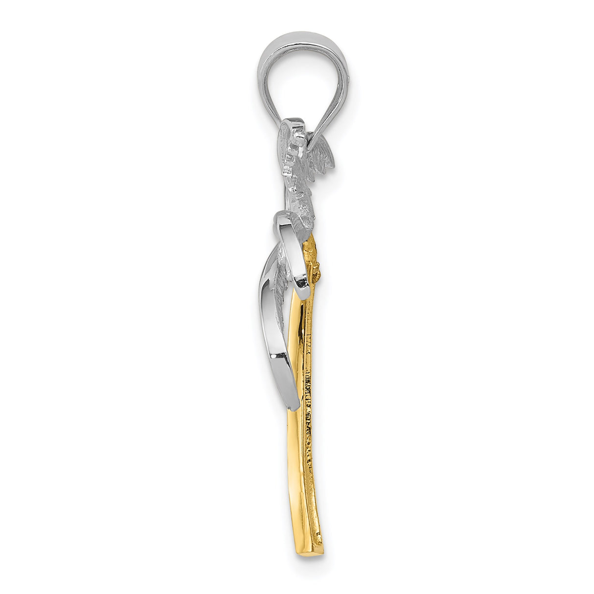 14k Two Tone Gold Palm Tree Pendant with Floral Engraving, Tropical Beach Charm