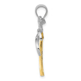 14k Two Tone Gold Palm Tree Pendant with Floral Engraving, Tropical Beach Charm