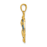 14k Yellow Gold Pendant with Starfish, Sand Dollar, Conch and Seashell over Blue Enamel , Ocean Theme