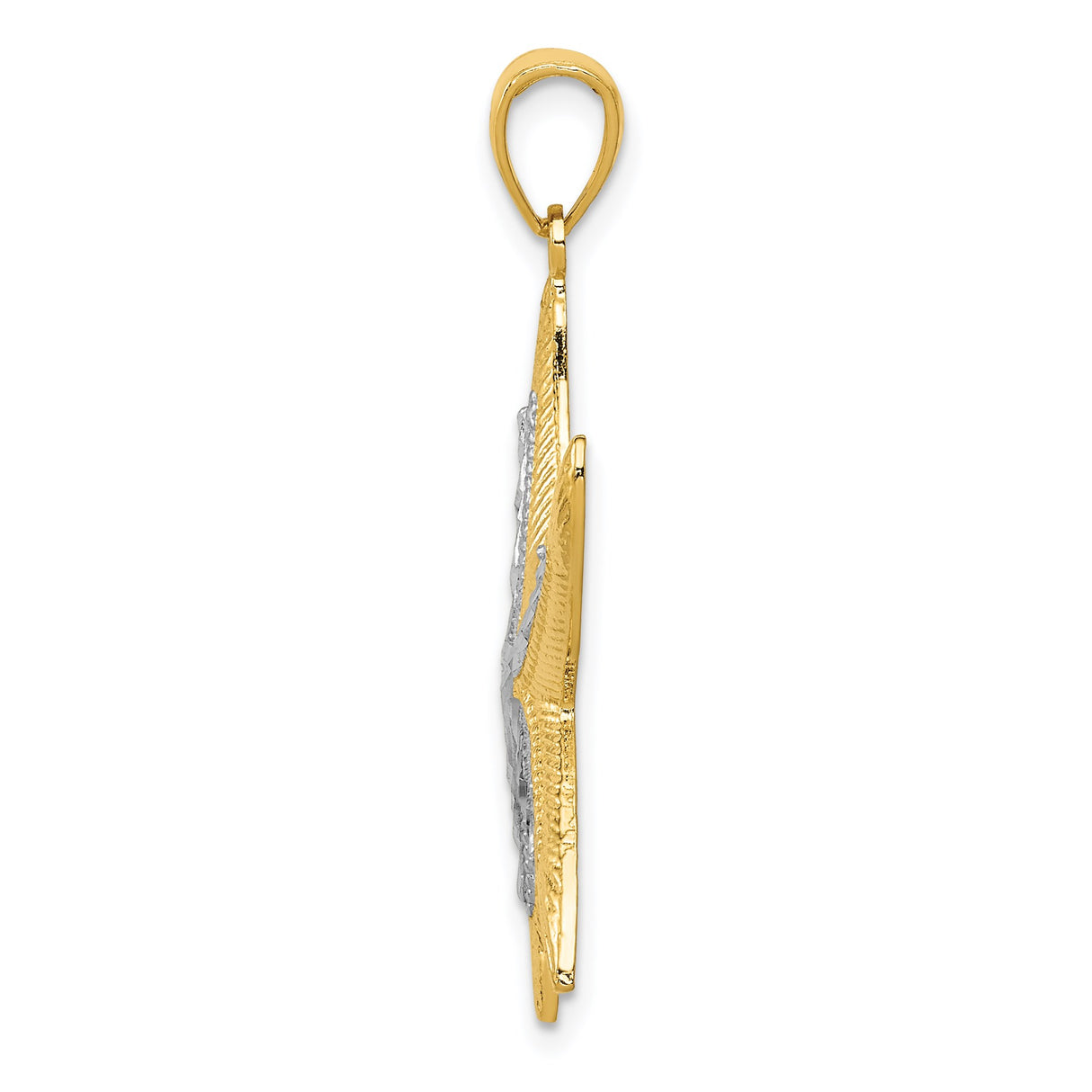 14k Yellow Gold and Rhodium Starfish Pendant, Two-Tone Nautical Marine Life Charm for Women