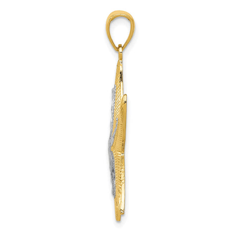 14k Yellow Gold and Rhodium Starfish Pendant, Two-Tone Nautical Marine Life Charm for Women
