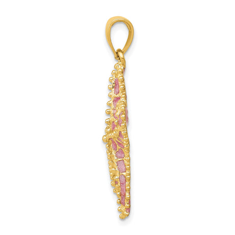 14k Yellow Gold Starfish Pendant with Pink Enamel Accents, Nautical Ocean Theme