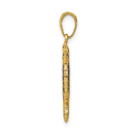 14k Yellow Gold Seahorse Pendant with Blue Enamel, Nautical Ocean Charm Design