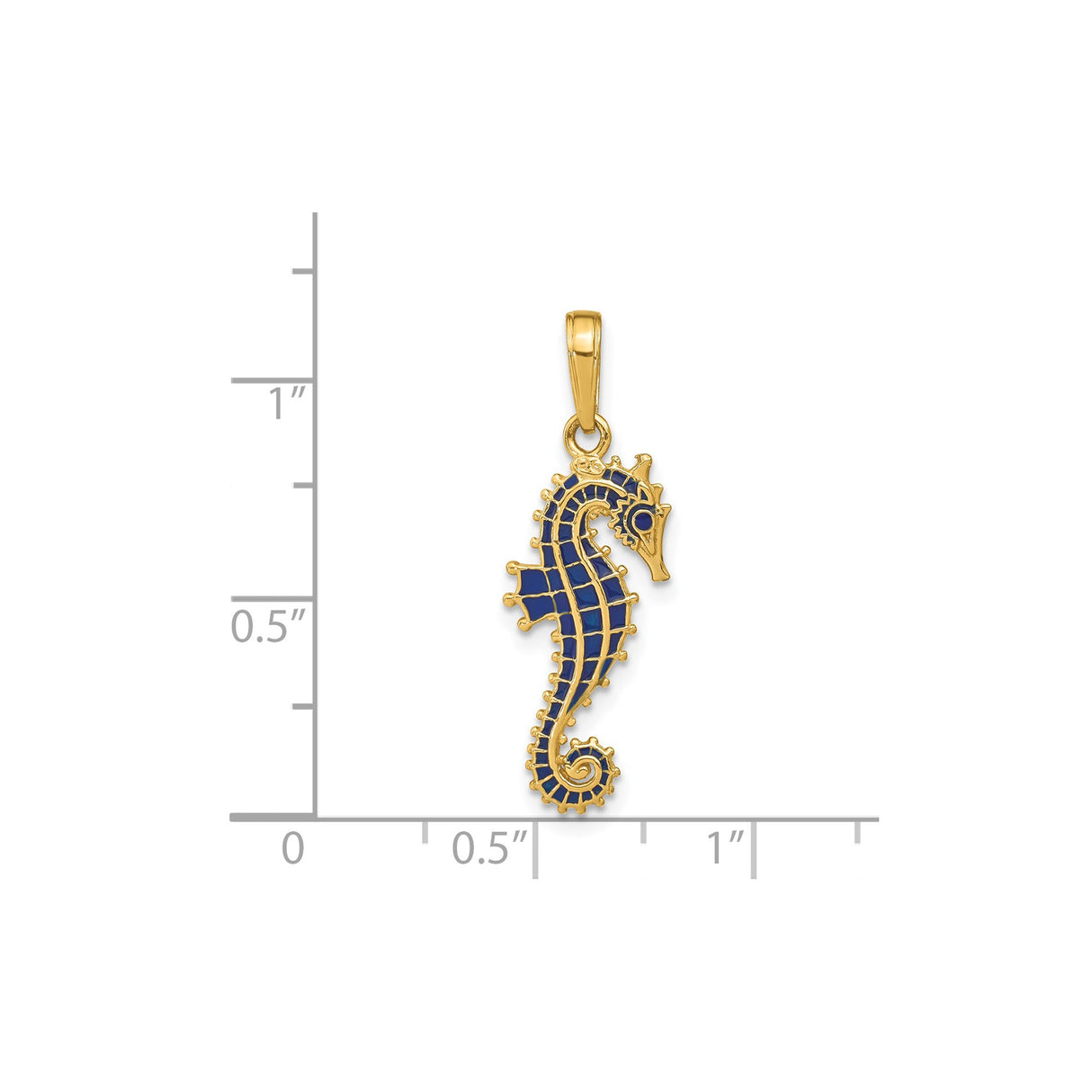 14k Yellow Gold Seahorse Pendant with Blue Enamel, Nautical Ocean Charm Design