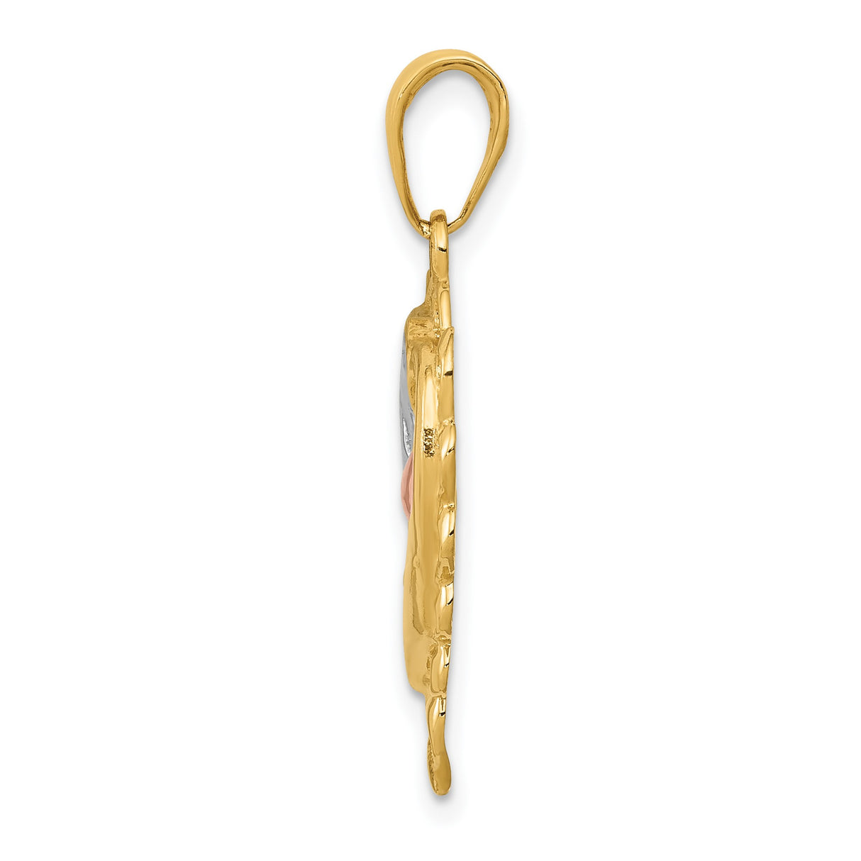 14k Multi-Tone Gold Dolphin Heart Pendant with Rose Gold Center and Filigree Frame