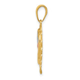 14k Multi-Tone Gold Dolphin Heart Pendant with Rose Gold Center and Filigree Frame