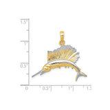 14k Two-Tone Gold Sailfish Pendant with Rhodium Accents, Nautical Marlin Design